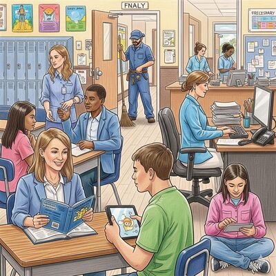 Menschen, die in der Schule arbeiten.