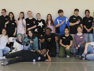 Eine Schülergruppe beim DYNAMO Festival in Essen