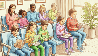 Eltern und Kinder warten auf die Anmeldung